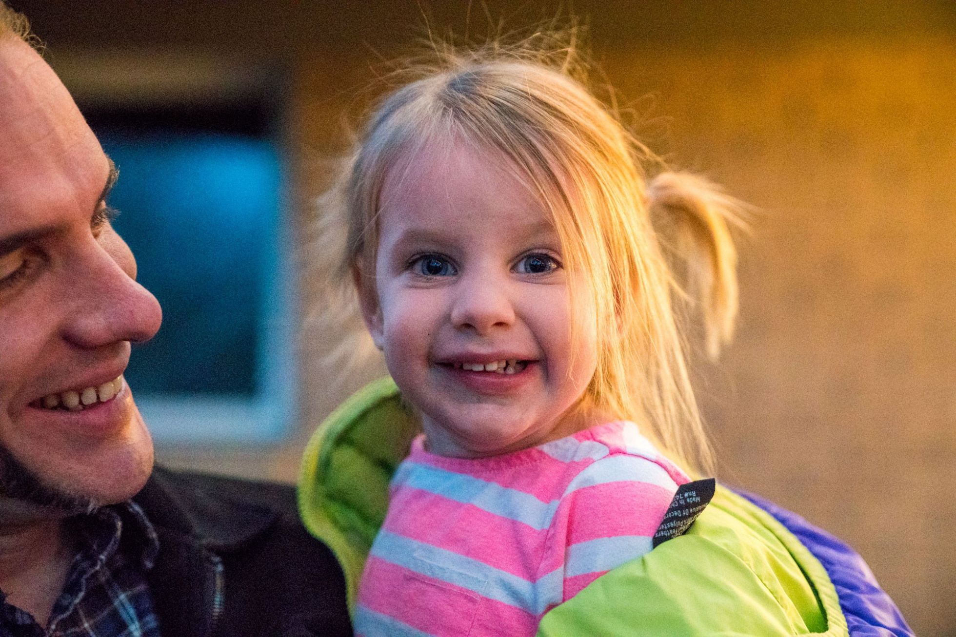 Close Up Shot of Smiling Toddler Girl and Dad